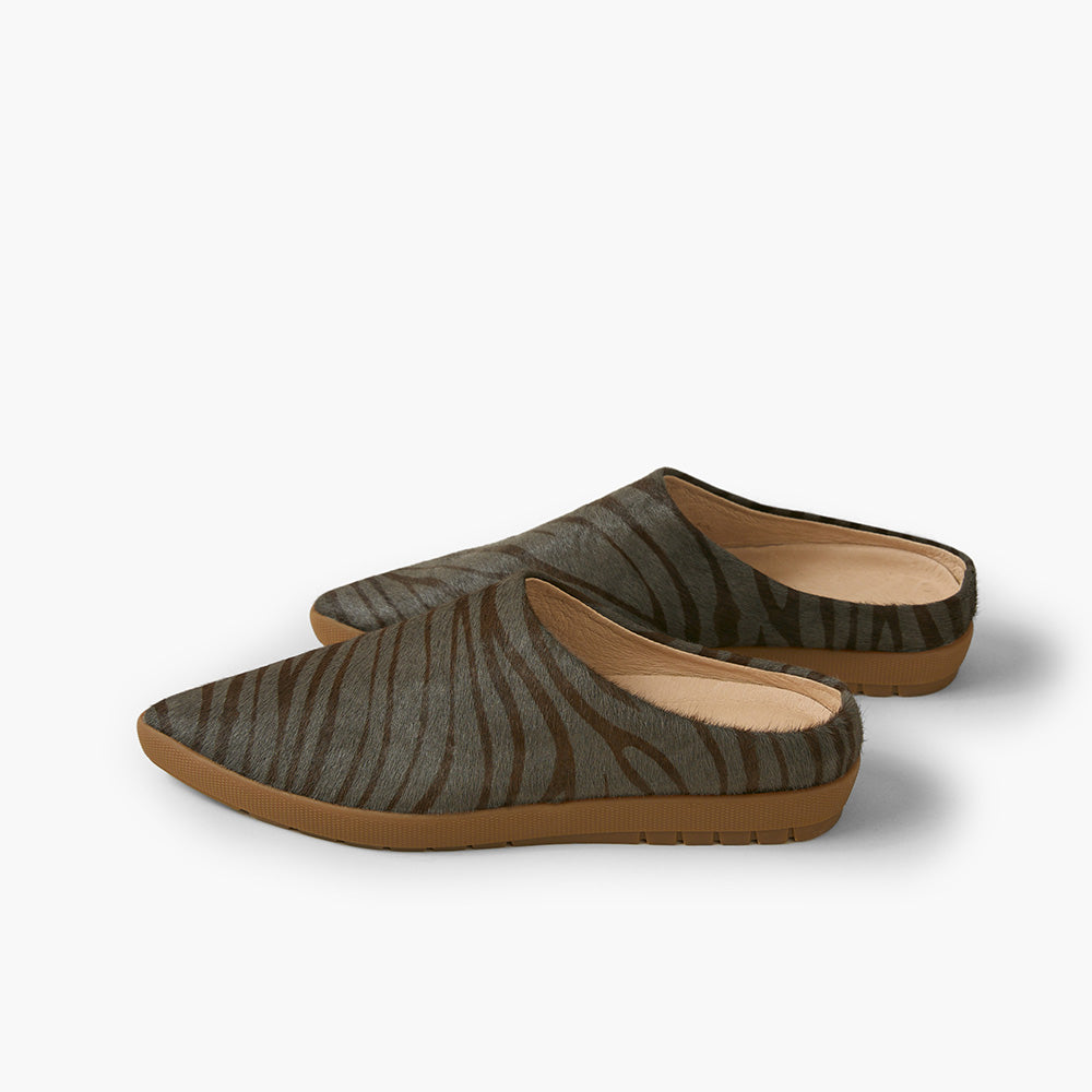 Grey Zebra Hair on Cow Leather Babouche Shoes