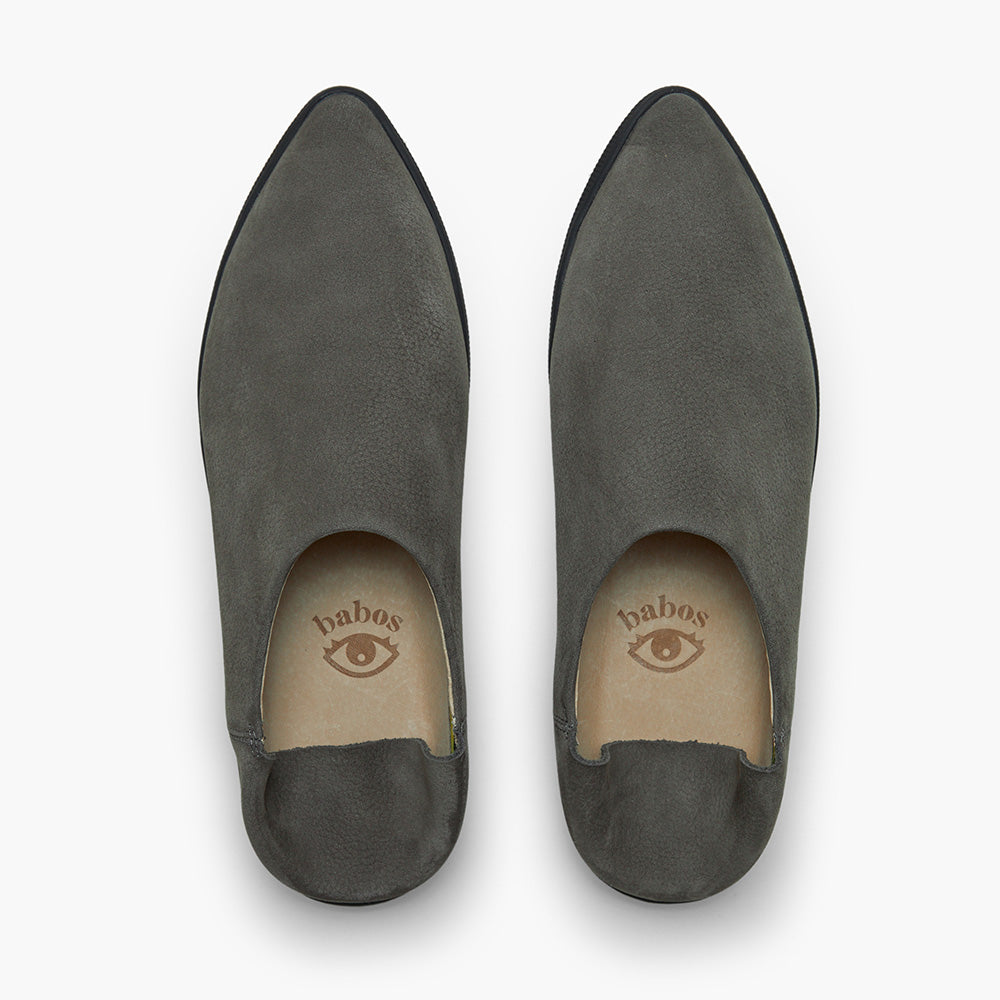 Grey Nubuck Black Outsole Babouche Shoes