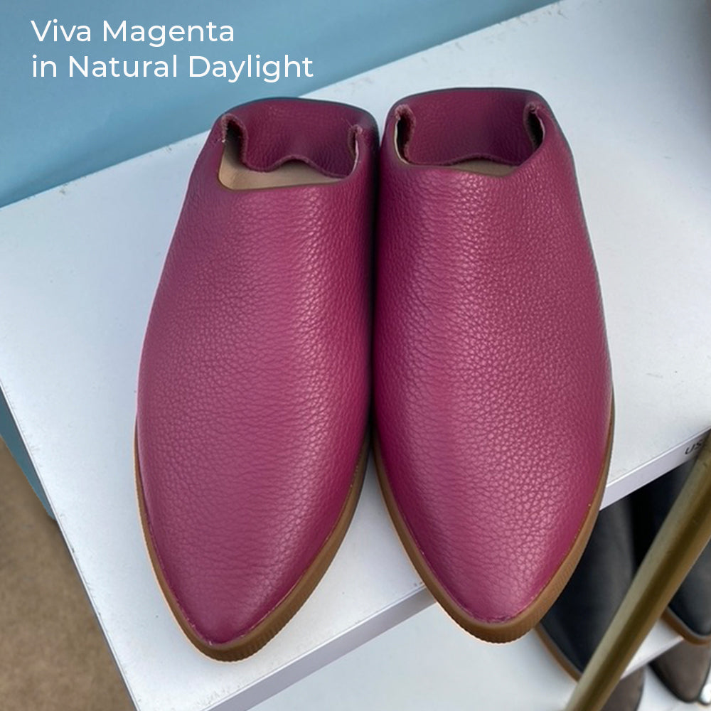 Viva Magenta Pebble Grain Leather Babouche Shoes- FINAL SALE