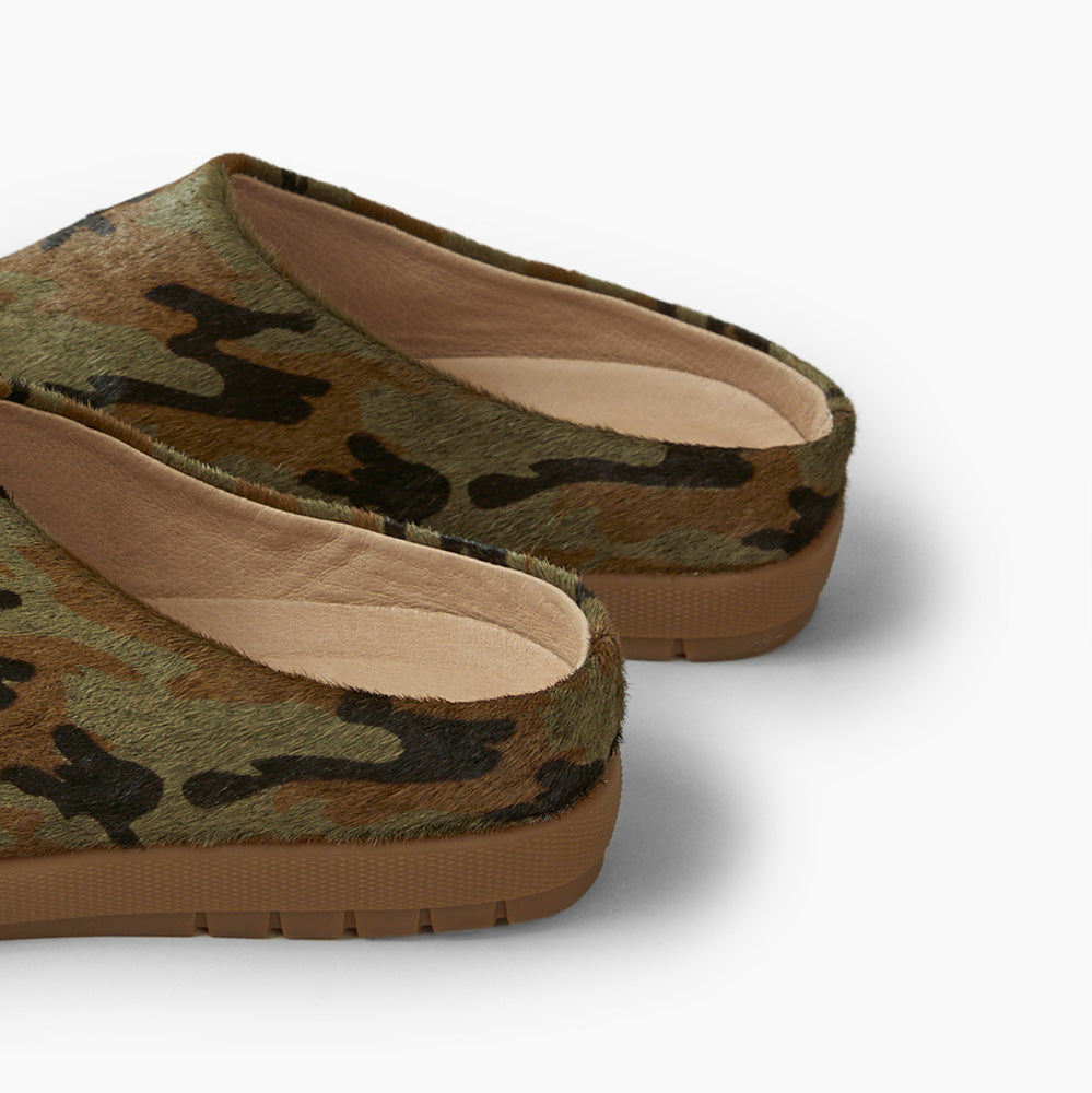 Camouflage Hair on Cow Leather Babouche Shoes