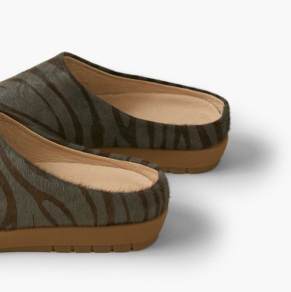 Grey Zebra Hair on Cow Leather Babouche Shoes